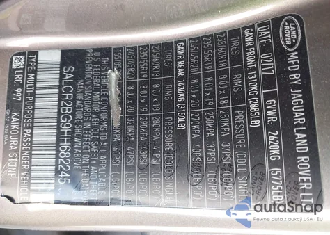 2017 Land Rover Discovery Sport Hse z USA, uszkodzony, nr VIN SALCR2BG9HH682245